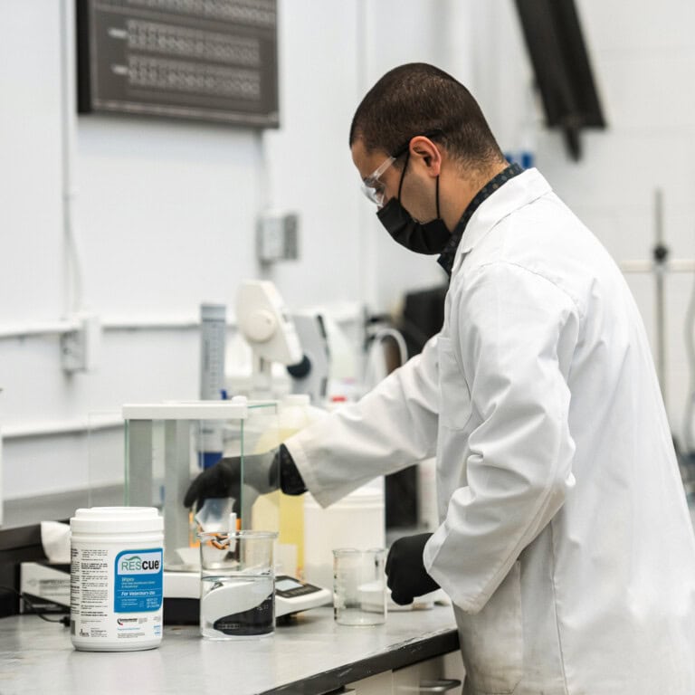 a scientist working in a laboratory using rescue product